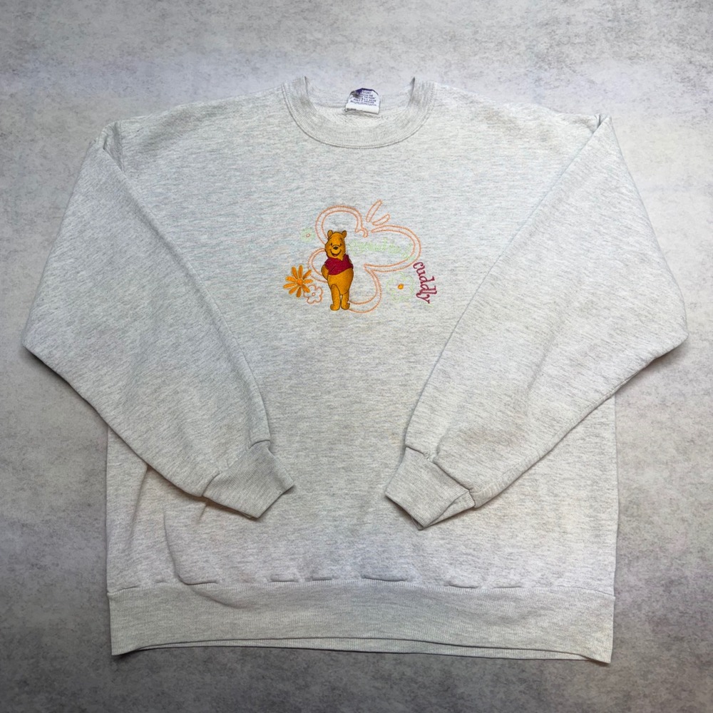 VTG Disney Pooh 100 Acre Collection Unisex XL Gray Embroidered Cuddly Sweatshirt